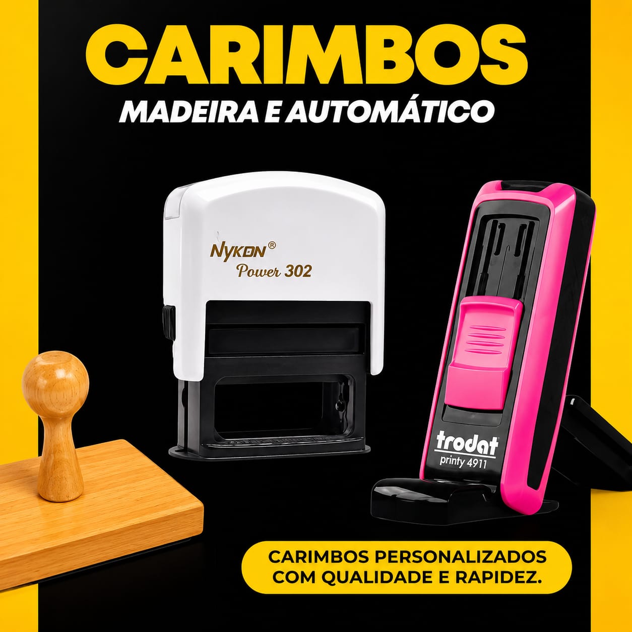 Carimbos de madeira e automáticos personalizados