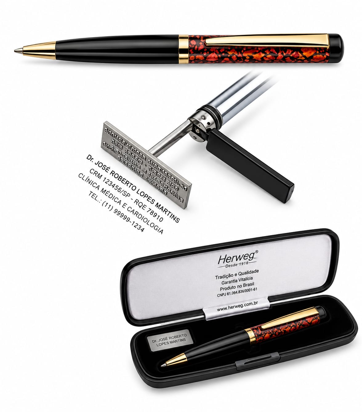 Canetas carimbos Herweg com estojo e impressão personalizada